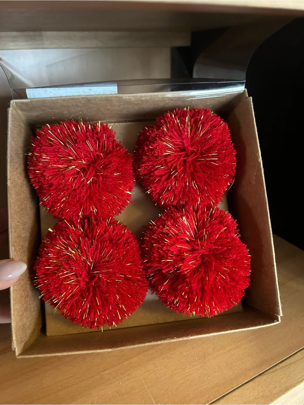 Rachel Zoe Red and Gold Pom-Pom Napkin Rings, Set of 4